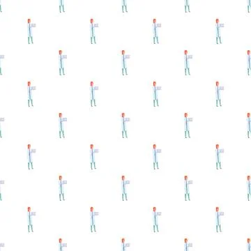 Researcher wearing lab coat using laptop seamless pattern イラスト素材