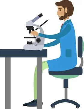 Researcher working with microscope at laboratory vector icon isolated on white Stock Illustration
