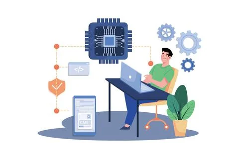 Researchers develop advanced AI algorithms. Illustrazione stock