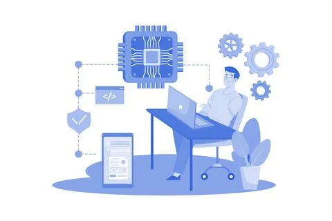 Researchers develop advanced AI algorithms. イラスト素材