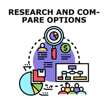 Researching and comparing options for business decision making Stock Illustration