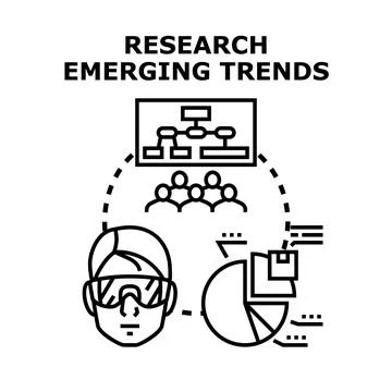 Researching emerging trends with data analysis and collaboration Stock Illustration