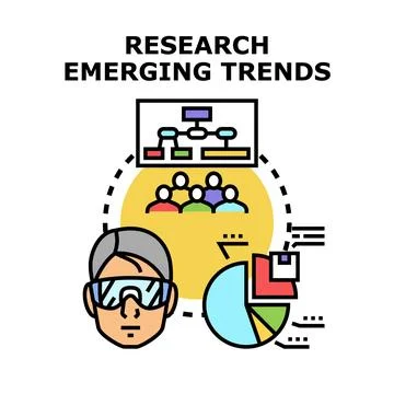 Researching emerging trends with data analysis and collaboration Stock Illustration
