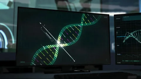 Researching the evolution of the virus DNA using the futuristic medical scanner Video stock 252491669