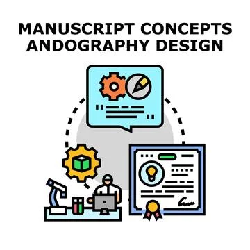 Researching manuscript concepts developing creative design process Stock Illustration
