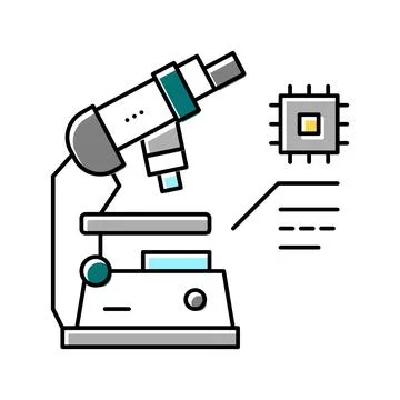 Researching microscope semiconductor manufacturing color icon vector Illustrazione stock
