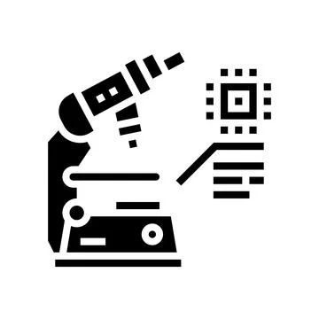 Researching microscope semiconductor manufacturing glyph icon vector Illustrazione stock