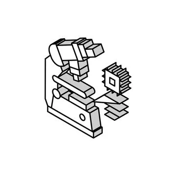Researching microscope semiconductor manufacturing isometric icon vector Illustrazione stock