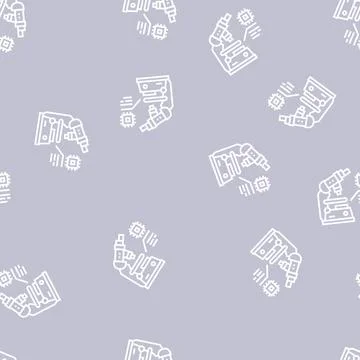 Researching microscope semiconductor manufacturing line seamless pattern Stock Illustration