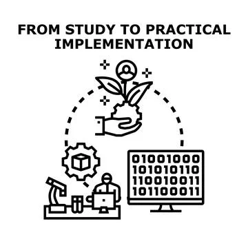 Researching new ideas developing practical implementation solutions Stock Illustration