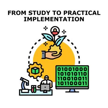 Researching new ideas developing practical implementation solutions Stock Illustration