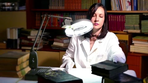 Researching the Old Church Book Stock-Footage 81702953