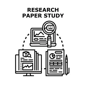 Researching paper study using digital technology and analytics Illustrazione stock