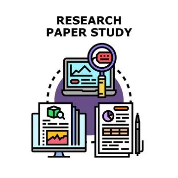 Researching paper study using digital technology and analytics Stock Illustration