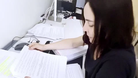 Researching, studying documentation, knowledge, home office working Video stock 302538109