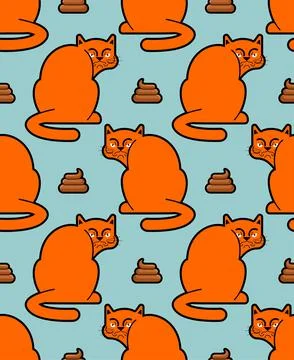 Resentful cat pooped pattern seamless. Pet is offended and shit background. b Illustrazione stock