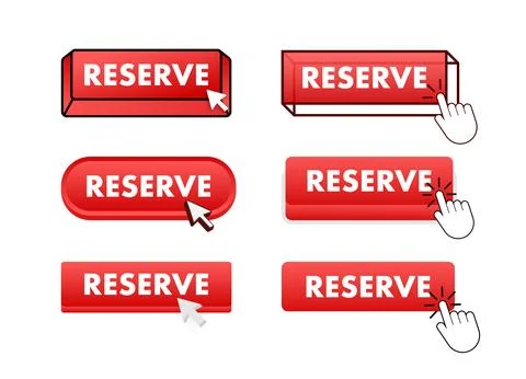 Reserve Button with pointer clicking. Reserve web buttons set. User interface Stock Illustration