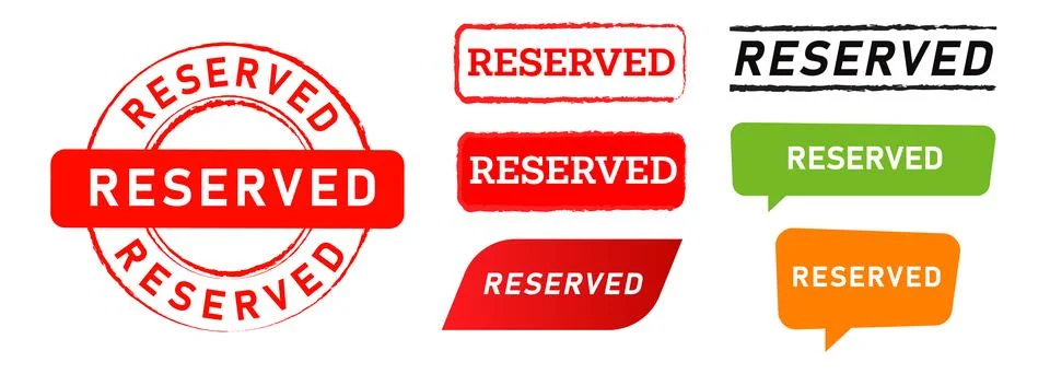 Reserved reservation place rectangle circle green and red color stamp label Illustrazione stock