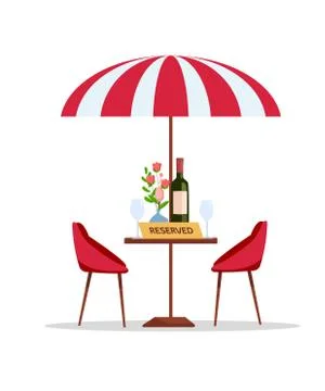 Reserved table in park cafe under parasol. Flat cartoon vector illustration o Illustrazione stock