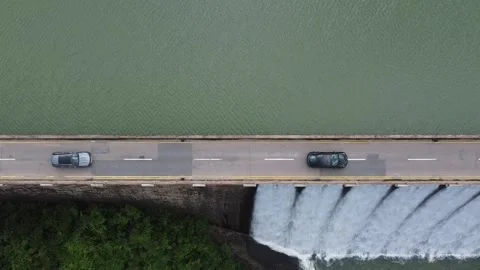 Reservoir Water Release: Aerial Shot, Tai Tam Resevoir, Hong Kong Stock Footage 314477341