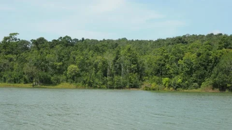 The reservoir with the wind with a mountain background	 Stock Footage 142924858