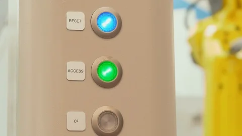 Reset, access light button in production manufacture process Stock Footage 117512620