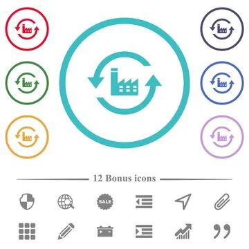 Reset to factory defaults flat color icons in circle shape outlines Stock Illustration