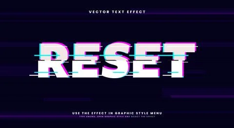 Reset glitch style editable text effect Stock Illustration