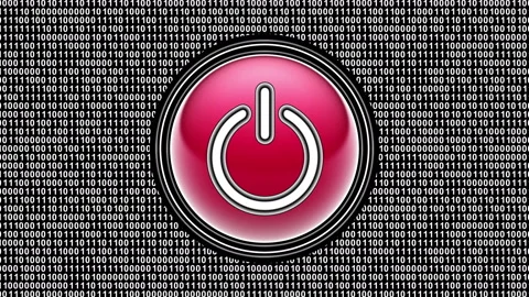 Reset icon. Binary code ( array of bits ) in the screen. Looping footage. Stock Footage 123794604