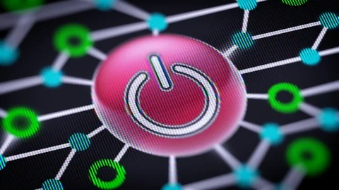 Reset icon. Circuit board in the screen. Looping footage with codec Prores 4444. Stock Footage 109256693
