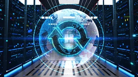 Reset Icon Moving Through Rack Servers in Data Center. 스톡 동영상 219075636