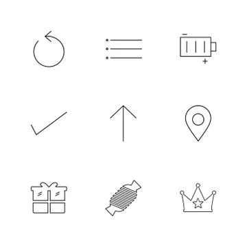 Reset , menu , battery , user interface icons , arrows , navigation , eps ico Illustrazione stock