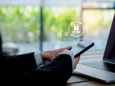 Reset password concept. Lock icon, security code showing on smart mobile ph.. Stock Photos
