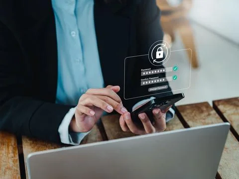 Reset password successful concept. Lock icon, security code showing on chan.. Foto stock