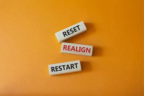 Reset Realign Restart symbol. Concept words Reset Realign Restart on wooden.. Stock Photos
