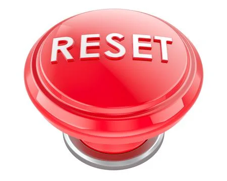 RESET red push button. 3D rendering Illustrazione stock
