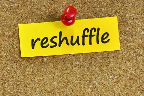 Reshuffle word on notes paper with cork background Stock Photos