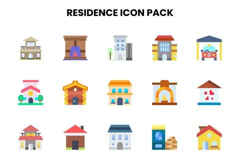 Residence Flat Collection Icons Pack Ilustración de archivo