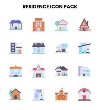 Residence Flat Set Icons Pack Ilustración de archivo
