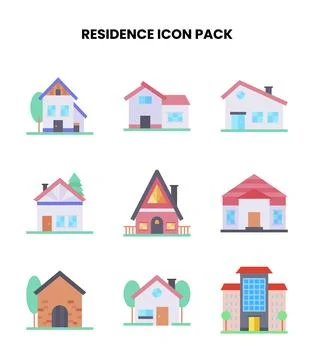 Residence Flat UI Icons Pack Stock Illustration
