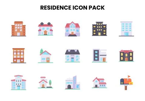 Residence Flat Vector Icons Pack Stock Illustration