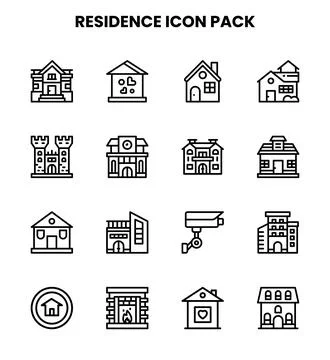 Residence Line Set Icons Pack Stock Illustration