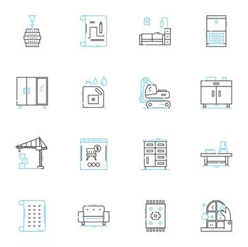 Residence linear icons set. Abode, Habitat, Domicile, Dwelling, House, Home Stock Illustration