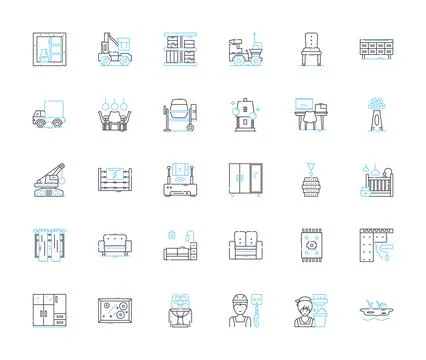 Residence linear icons set. Abode, Habitat, Domicile, Dwelling, House, Home Stock Illustration