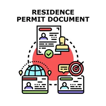 Residence permit document application approval process concept Stock Illustration
