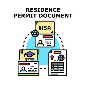 Residence permit document for global travel and immigration Stock Illustration