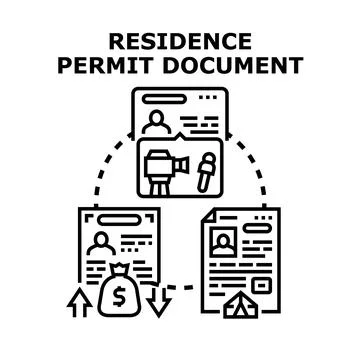 Residence permit official document application process Stock Illustration