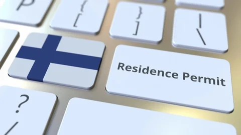 Residence Permit text and flag of Finland on the buttons on the computer Stock Footage 122989710