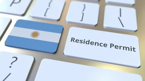 Residence Permit text and flag of Argentina on the buttons on the computer Stock Footage 122993586