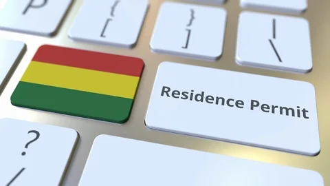 Residence Permit text and flag of Bolivia on the buttons on the computer Stock Footage 122995238